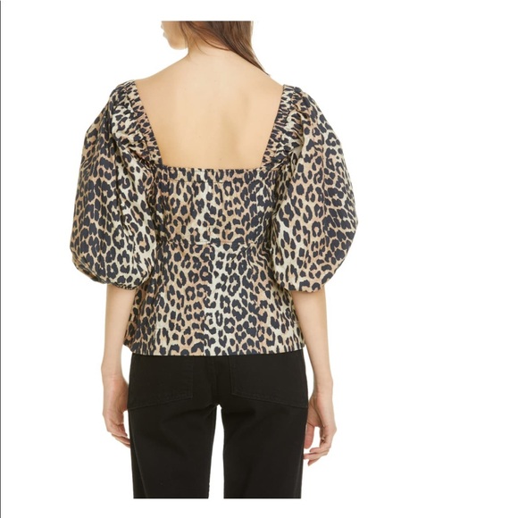 Ganni Leopard Print Puff-Sleeve Blouse NWT - Picture 2 of 6